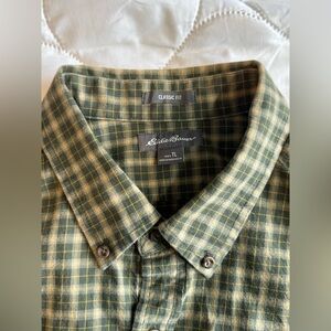Eddie Bauer Men's Olive Plaid Button Down Shirt